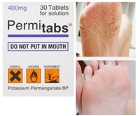 N-Potab Potassium Permanganate 30 BP Solution Tablets are used for weeping, exuding or for blistered skin that requires drying up. It is only used when all other forms of antibacterial agents have been tried.
N-Potab Potassium Permanganate 30 BP Solution Tablets need to be dissolved in water, to make a potassium permanganate solution.
Please note picture for illustative purposes only
Directions:
How To Use:
ALWAYS read the enclosed leaflet for full instructions
This medicine is for external use only.