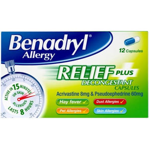 Benadryl Allergy Relief Plus Capsules.