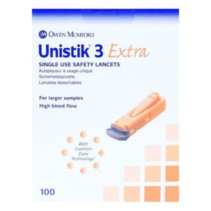 Unistik 3 Extra Single Use Safety Lancets 100s.