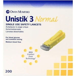 Unistik 3 Normal Single Use Safety Lancets.