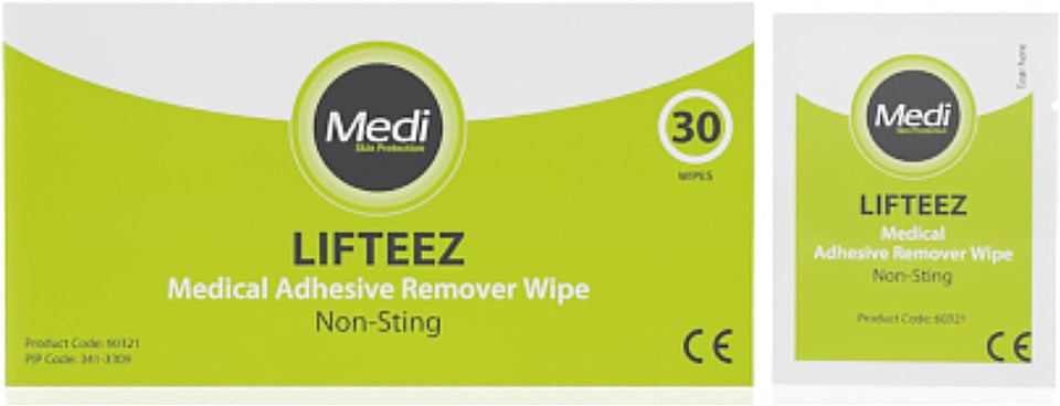 Medi Lifteez Non-Sting Medical Adhesive Remover Wipes, 30-Piece