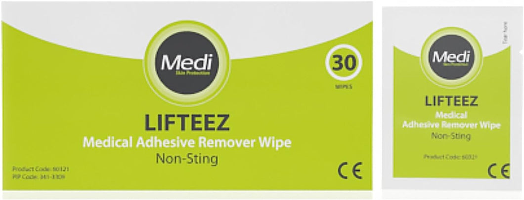 Medi Lifteez Non-Sting Medical Adhesive Remover Wipes, 30-Piece