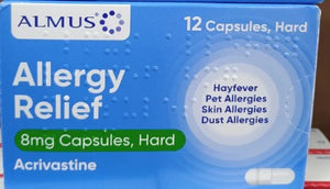 Almus Allergy Relief 8mg Acrivastine 12 capsules