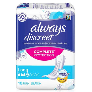 Always Discreet Incontinence Pads Long For Sensitive Bladder - 10 pack