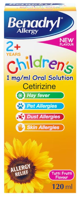 Benadryl Allergy Children's 2+ 1mg/ml Oral Solution - 120ml - Tutti Fruitti Flavour
