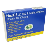 HuxD3 Colecalciferol 20000IU (500mcg) Vitamin D3 - 20 Capsules