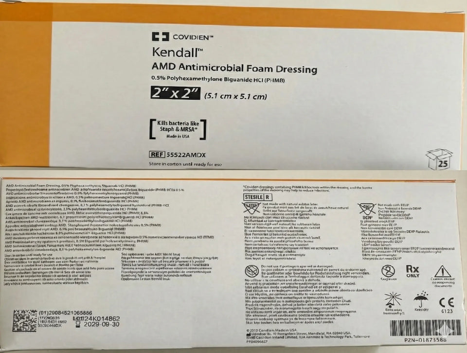 Kendall AMD Antimicrobial Foam Dressings 2" x 2" (5.1cm x 5.1cm) Pack of 25