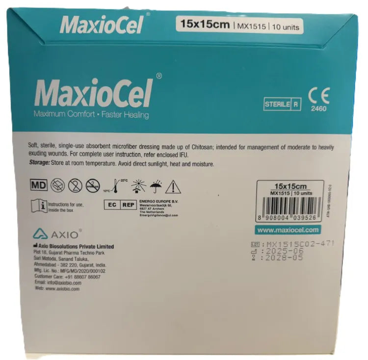 MaxioCel Chitosan Gelling Fibre Dressing (15cm x 15cm) - Pack of 10 Units1