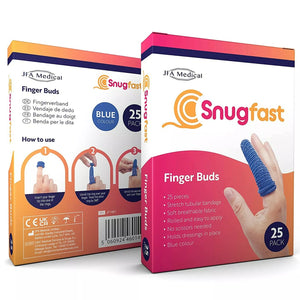 Pack of 25 Snugfast Blue Finger Cots Buddies Tubular Bandage Dressings