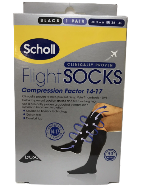 Scholl Flight Socks, Black – UK Size 3–6 (Unisex) | 1 Pair