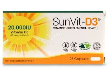 SunVit-D3 Vitamin D 3200IU Capsules, High Strength 28 Tablets