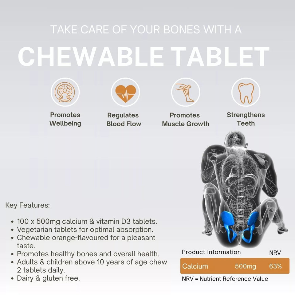 Vitamin D3 200IU & Calcium 500mg Chewable Daily Tablets Orange 100s