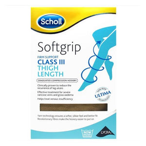 Scholl Softgrip Class 3 - Thigh Length Open Toe - Compression Hosiery Natural