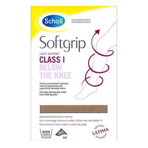 Scholl Softgrip Class I Below the Knee Open Toe Compression Hosiery Natural