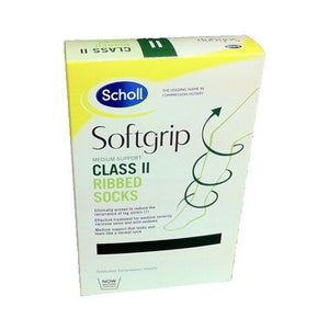 Scholl Softgrip Class 2 - Ribbed Socks Compression Hosiery - Black