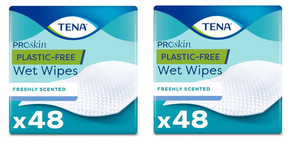 TENA ProSkin Plastic-Free Wet Wipes Pack of 48 (Double Pack)