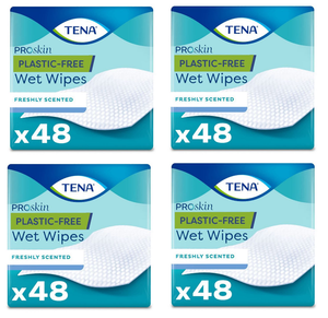 TENA ProSkin Plastic-Free Wet Wipes Pack of 48 Wipes (4 Pack)