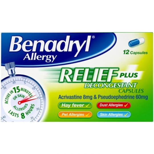 Benadryl Allergy Relief Plus Capsules.