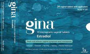 buy Gina treats and relieves vaginal symptoms postmenopause; vaginal dryness, soreness, burning, itching and painful intercourse. Gina contains 10mcgs of estradiol.  Features Gina Treats And Relieves Vaginal Symptoms Postmenopause; - Dryness, - Soreness, - Burning, - Itching - Painful Intercourse  Warning or Restrictions Gina is for postmenopausal women aged 50 years and over who have not had a period for at least one year.