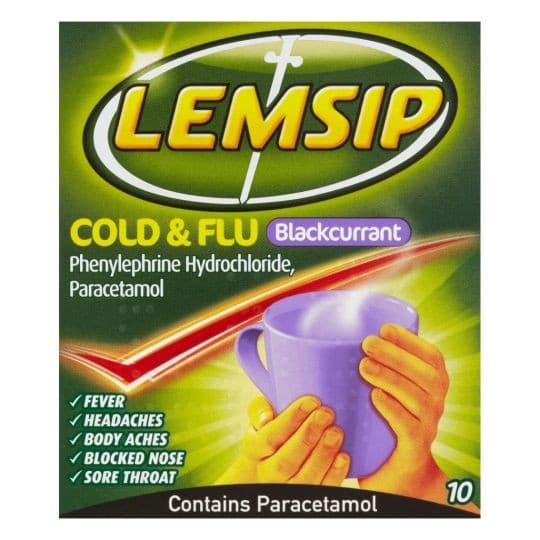 Lemsip Cold & Flu Blackcurrant 10s.