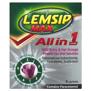 Lemsip Max All in One Wild Berry & Hot Orange Sachets 8s.