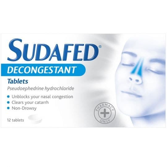 Sudafed Decongestant Tablets 12s.