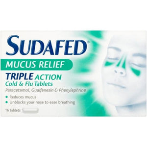 Sudafed Mucus Relief Triple Action Cold & Flu Tablets 16s.